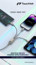 Touchtek 80W 3 in 1 Fast Charging Cable with 1 Year Warranty – Type-C | Micro USB | Lightning – 1M Braided Metal Multi Device Charging Cable
Ek cable – sab devices charge ⚡
80W super fast charging + 1 Year Warranty 💯